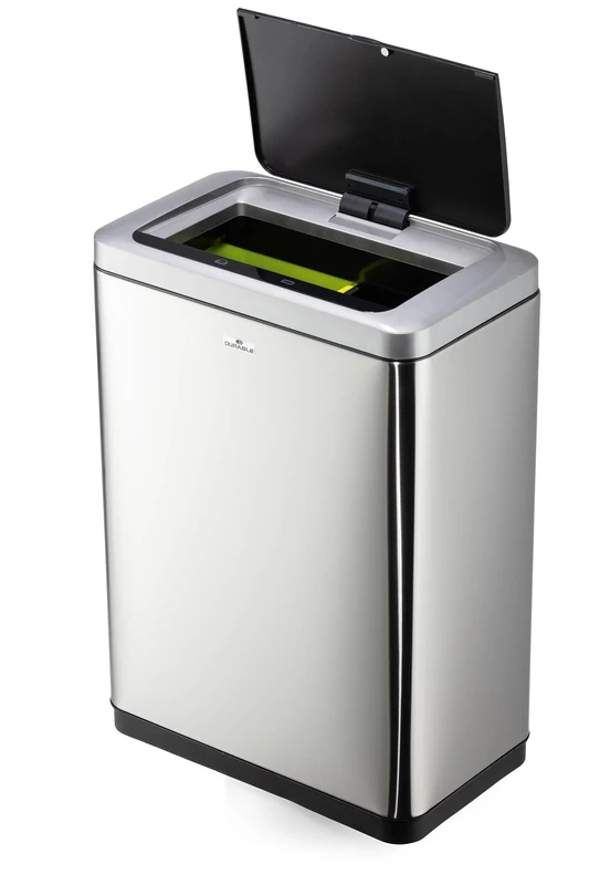 Durable Sensor Waste Bin NO Touch Duo - 2 x 20 Litre Metal Waste Bin - Waste Separation System with Two Removable Inner Bins - Silver