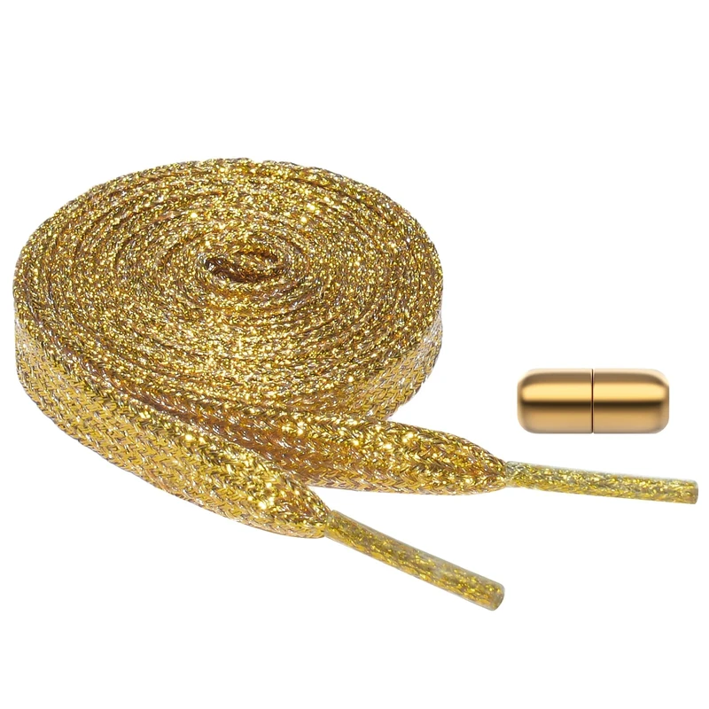 flintronic 1 Pairs Glitter Shoelaces, Flat Shoe Laces, Metallic Boot Laces Replacement for Sneakers Canvas Shoes, Rope Laces Fit Kids Adults/Gold