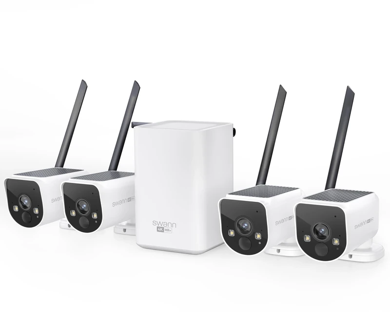 Swann MaxRanger4K Wireless NVR Security System, 4-Cam Kit with Solar Panels, Longest Range Wi-Fi, Person/Vehicle Detection, Colour Night Vision, Local Storage, No Monthly Fee, MR4KSD4