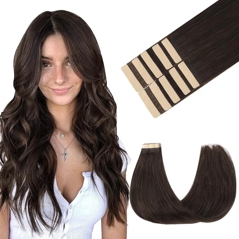 GOO GOO Tape in Hair Extensions human hair, tape Hair Extensions, 14inch 25g 10pcs, Human Hair Extensions, 2A Light Brown