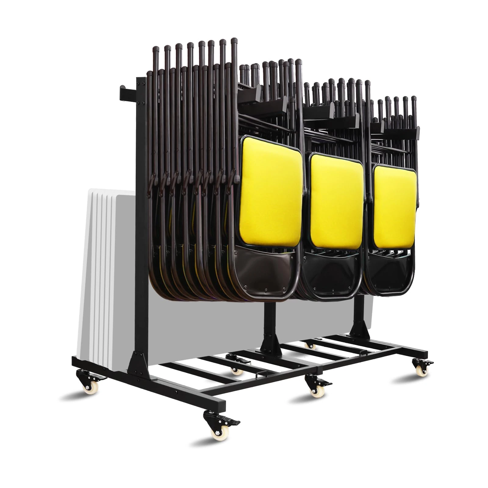 Gliretiky Folding Chair Storage Rack Cart Thickened Heavy Duty Folding Table Folding Chair Racks for Storage with Locking Rubber Wheels can Withstand 500LBS Capacity