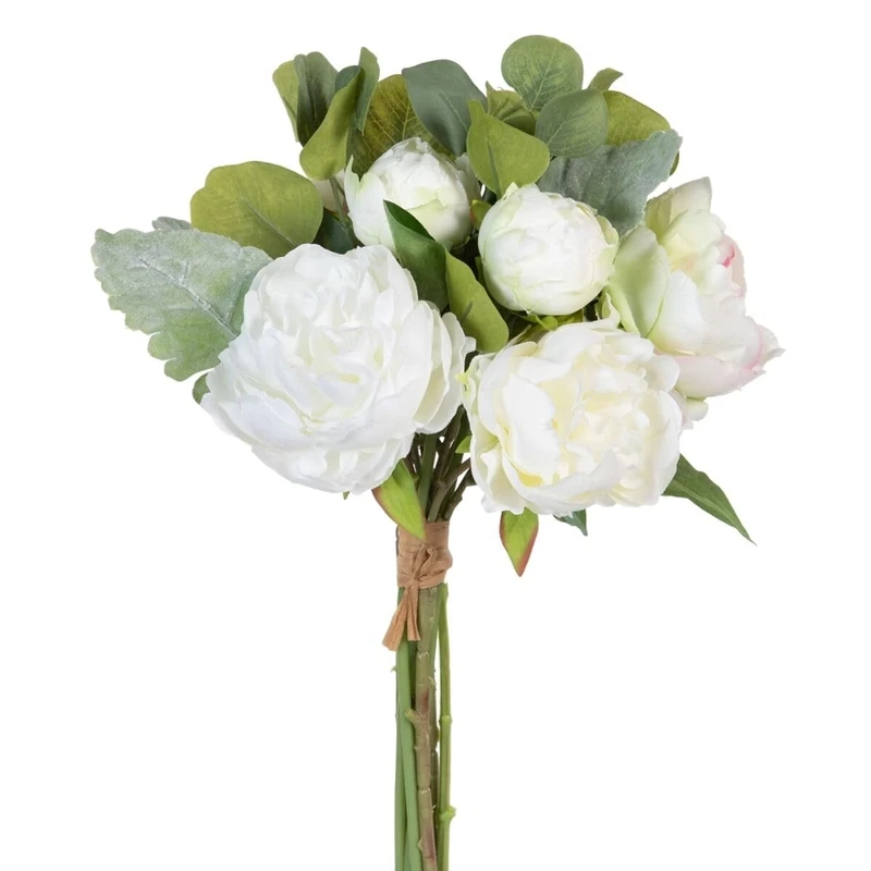 BigBuy Home Bouquet White Peony Green 23 x 27 x 40 cm