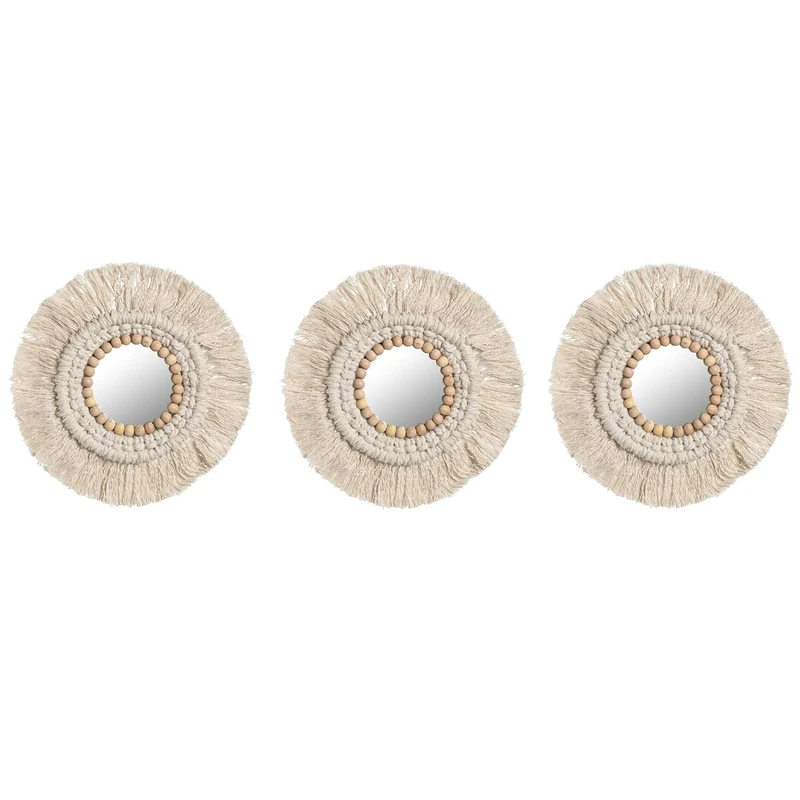 Home ESPRIT Set of Mirrors White Crystal Boho 20 x 1 x 20 cm (3 Pieces)