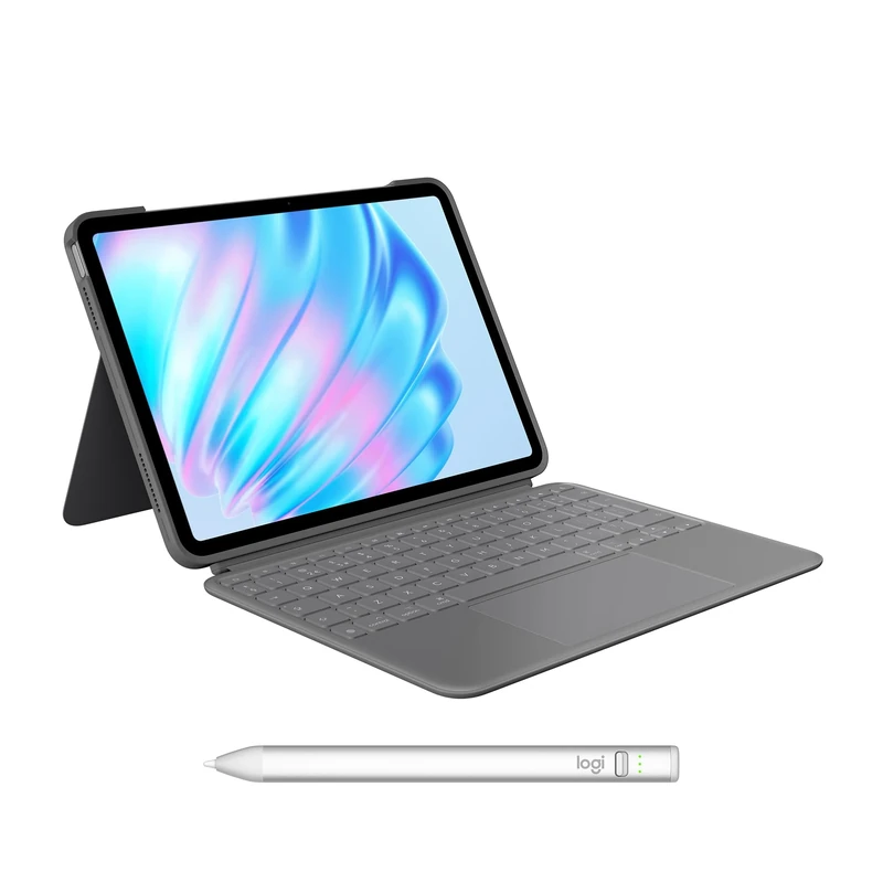 Logitech Combo Touch iPad Air 11-inch (M2 & M3), iPad Air (5th gen) Keyboard Case Crayon Digital Pencil (2018 and later), QWERTY UK English Layout - Grey