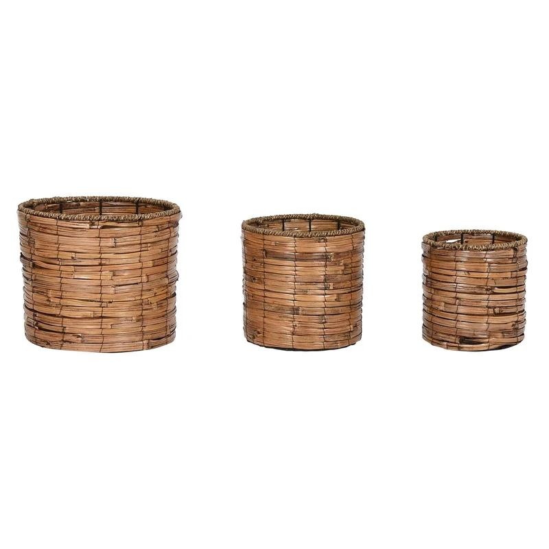 Home ESPRIT Set of Planters Brown Metal Rattan Tropical 31 x 31 x 27 cm - Image 1
