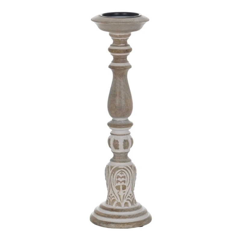 BigBuy Home Candlestick White Natural Iron Mango Wood 14 x 14 x 45.7 cm