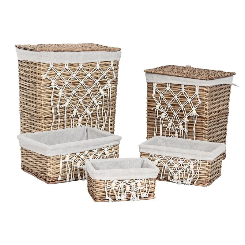 Home ESPRIT Laundry Basket for Dirty White Natural Wicker Shabby Chic 47 x 35 x 55 cm 5 Pieces