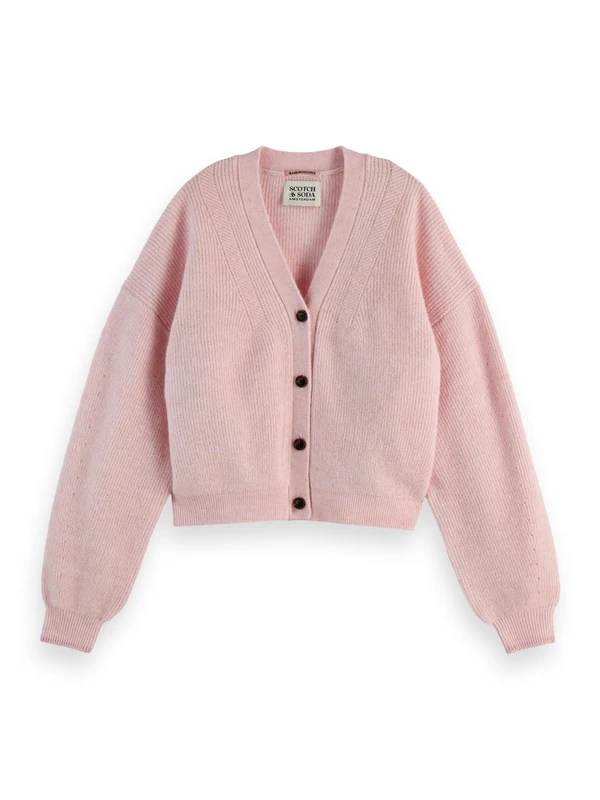Scotch & Soda Fuzzy Relaxed Cardigan, Pink Melange 645, XS