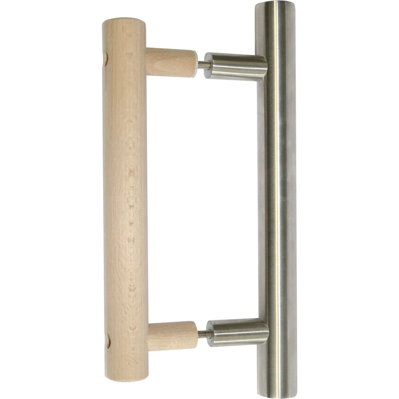 Sentiotec Sauna Door Handle LA 20 mm Set Wood Inside, Stainless Steel Exterior - Sauna Handle for Indoor and Outdoor Use
