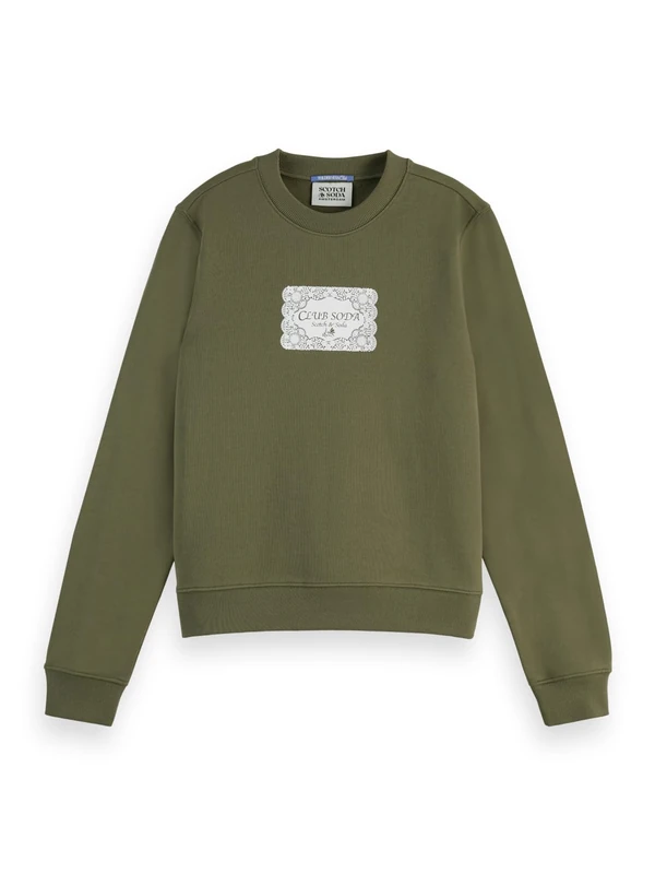 Scotch & Soda Chest Artwork Regular Sweatshirt, Washed Military 335, M