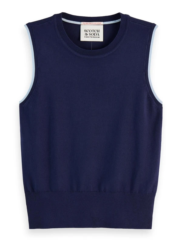 Scotch & Soda Women's Crew Neck Relaxed Knitted Tank Sweater Vest, Navy, L