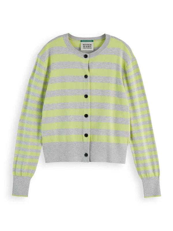 Scotch & Soda Crew Neck Relaxed Cardigan, Light Grey Melange Stripe 906, XL