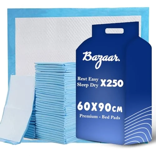 Bazaar 250 x Disposable Incontinence Bed Pads 60 x 90cm | Highly-Absorbent, Waterproof, Blue