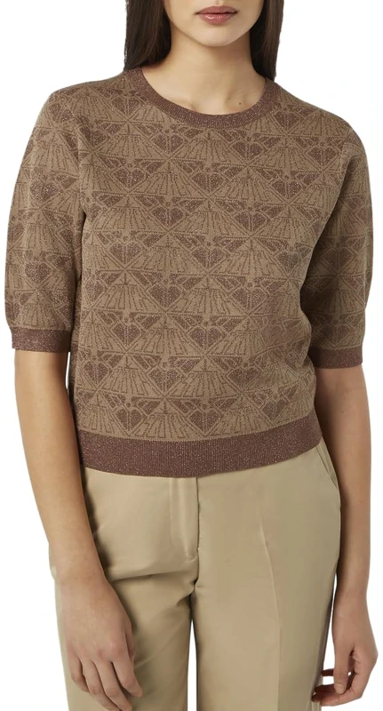 Scotch & Soda Women's Monogram Jacquard Cropped Pullover Sweater, Desert Sand, XL