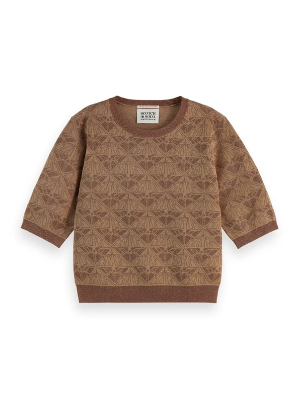 Scotch & Soda Women's Monogram Jacquard Cropped Pullover Sweater, Desert Sand, S