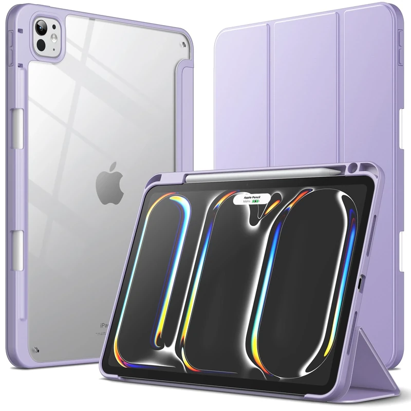 JETech Case for iPad Pro 11-Inch M5/M4 2025/2024 (6th/5th Generation) with Pencil Holder, Clear Transparent Back Shell Slim Stand Shockproof Tablet Cover, Auto Wake/Sleep (Purple)