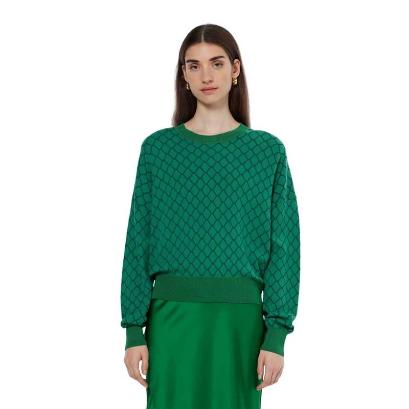 Scotch & Soda Women's Jacquard Relaxed-Fit Pullover Sweater, Bright Green, XS