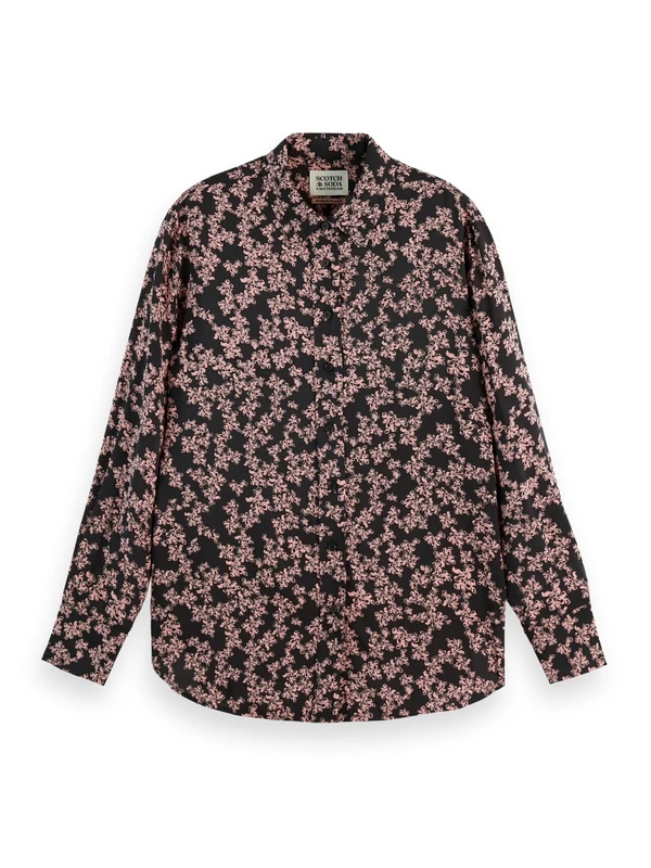 Scotch & Soda Printed Relaxed Fit Shirt, Nieuw Blossom Print Dusty Red 646, 8