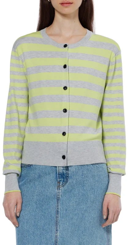 Scotch & Soda Crew Neck Relaxed Cardigan, Light Grey Melange Stripe 906, XS