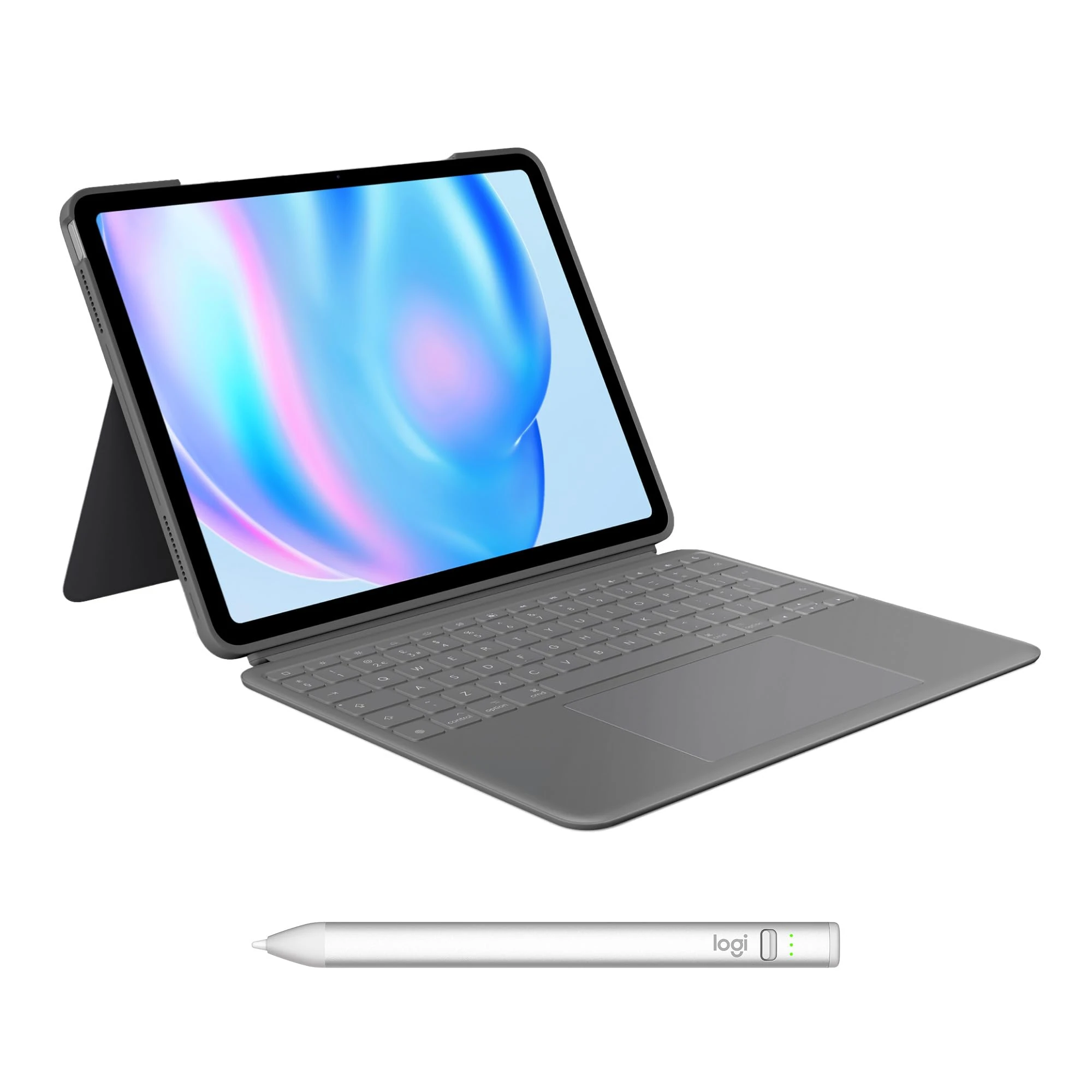 Logitech Combo Touch iPad Air 13-inch (M2 & M3)(2024, 2025) Keyboard Case Crayon Digital Pencil (2018 and later), QWERTY UK English Layout - Grey