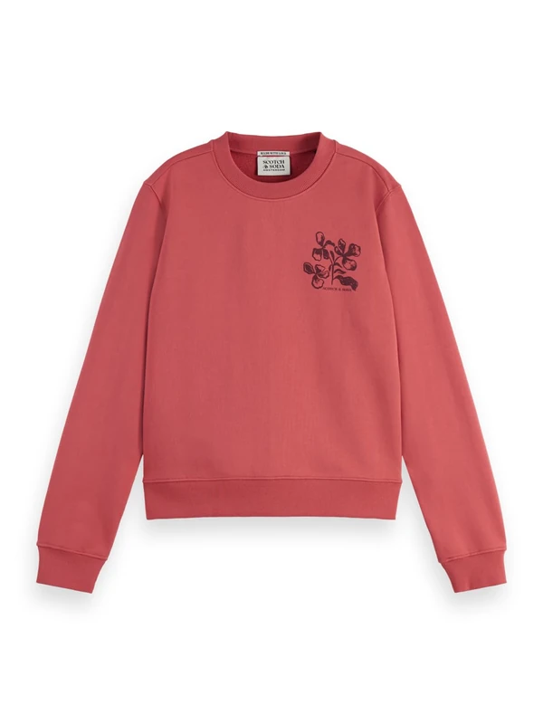 Scotch & Soda Women's Chest Artwork Regular Sweatshirt, Dusty Red, S