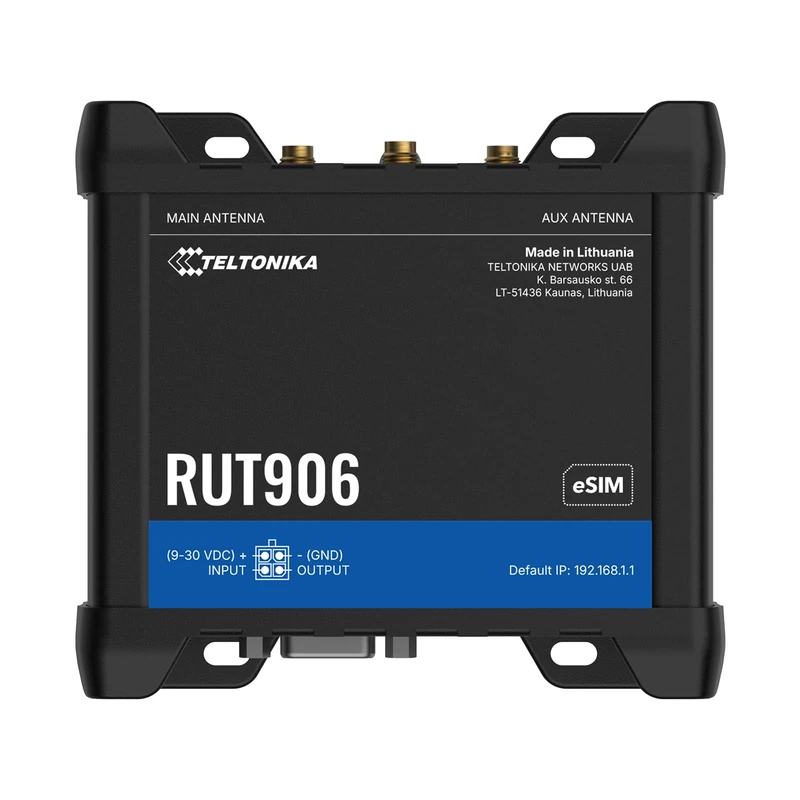 Teltonika RUT906 Industrial Router, 4G Cat 4, 3G, 2G Wi-Fi, Dual SIM, 10/100 Ethernet, GPS, Secure VPN, Multiple I/Os, RS232, RS485