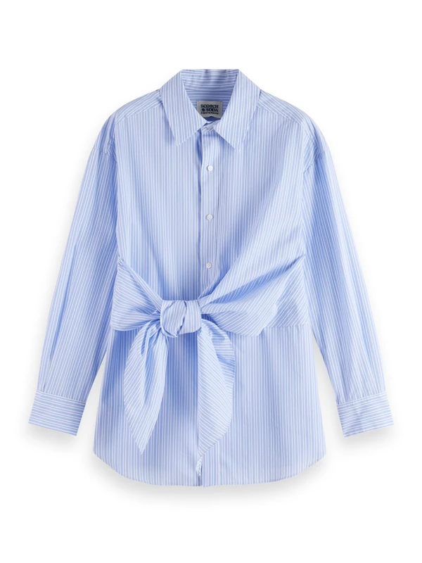 Scotch & Soda Womens Striped Knotted Shirt, Sky Blue/White Stripe, 10 UK