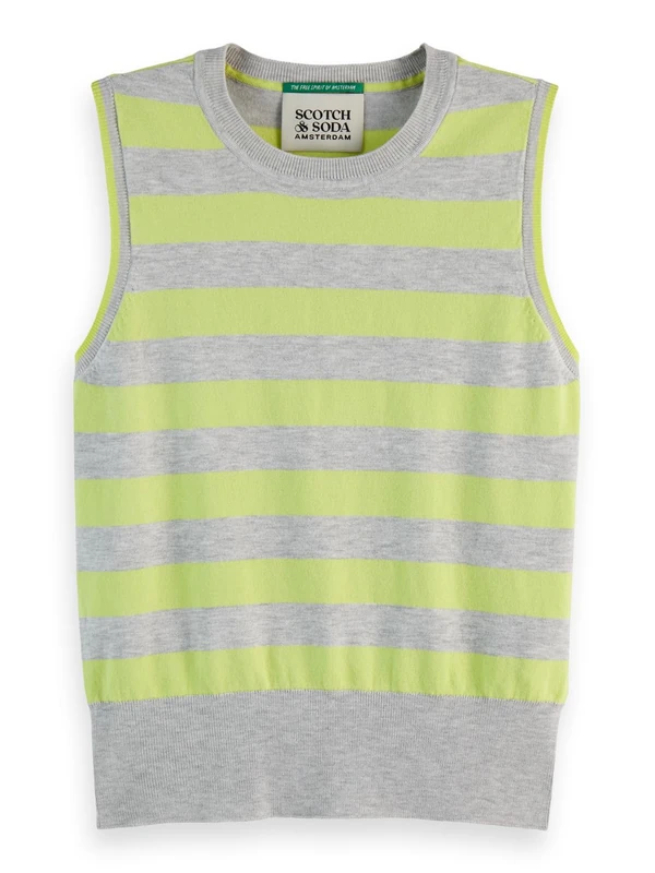 Scotch & Soda Women's Crew Neck Relaxed Knitted Tank Sweater Vest, Light Grey Melange Stripe, XS - Image 1