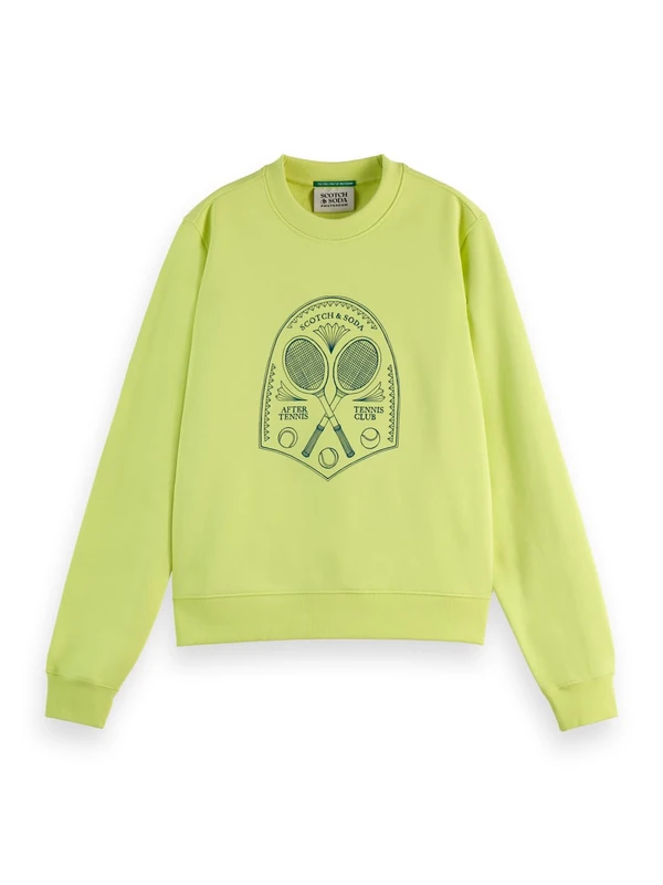 Scotch & Soda Women's Chest Artwork Regular Sweatshirt, Tennis Ball Yellow, XL