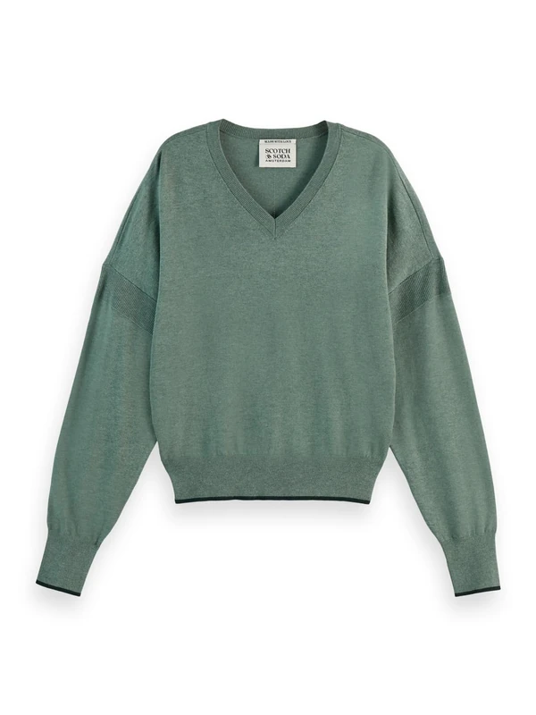 Scotch & Soda V-Neck Relaxed Pullover, Park Green Melange 355, XL