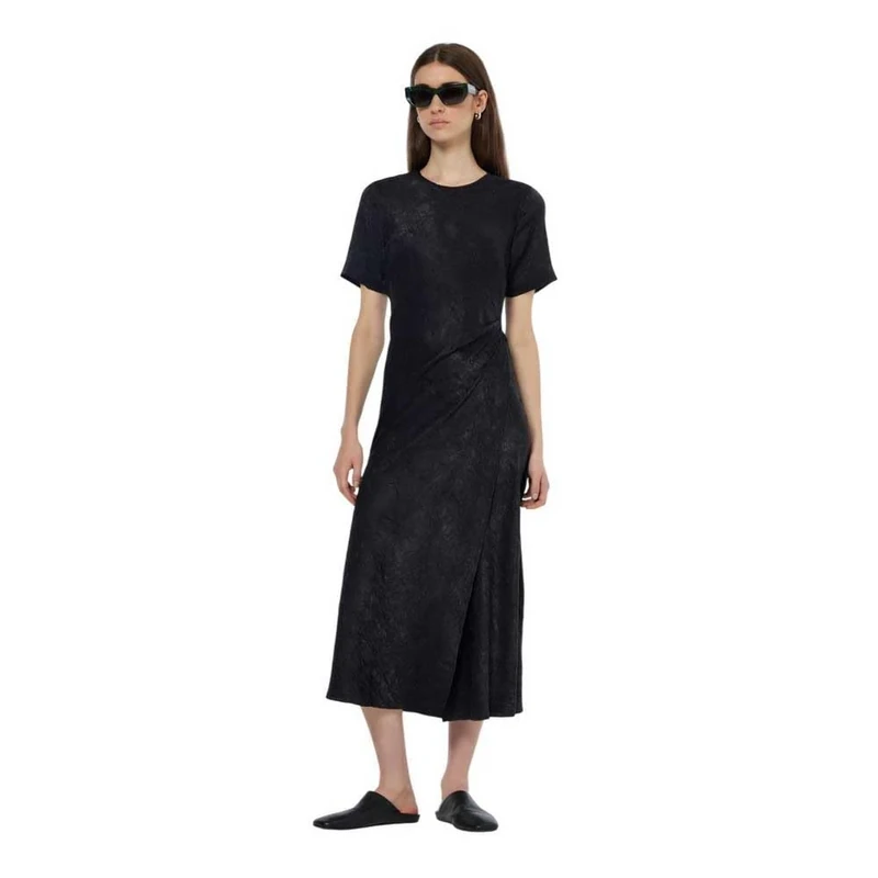 Scotch & Soda Women's Crushed Satin Wrap Casual Dress, Black, 14