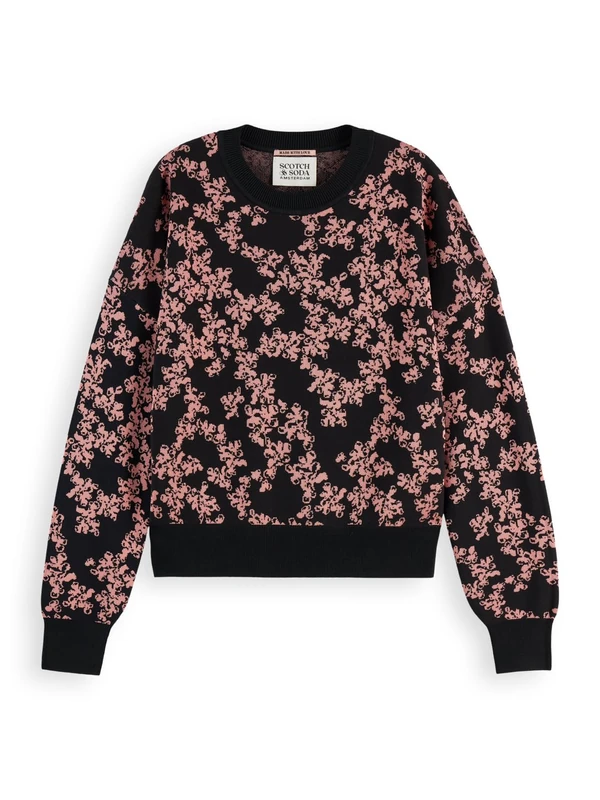 Scotch & Soda Women's Jacquard Relaxed Pullover Sweater, Nieuw Blossom Floral Jacquard, XS