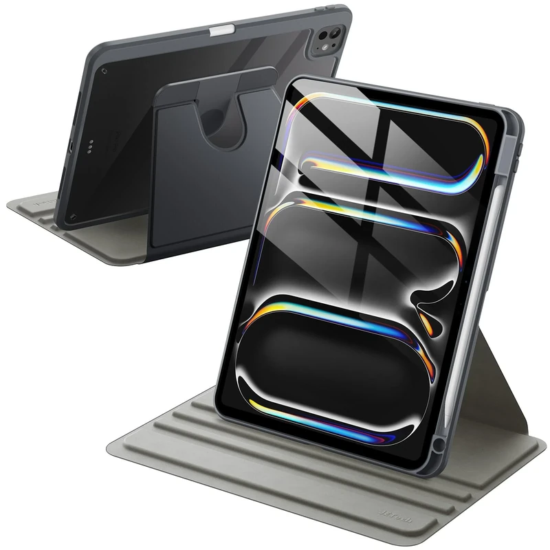 JETech Rotating Case for iPad Pro 11-Inch M5/M4 2025/2024 (6th/5th Generation) with Pencil Holder, 360 Degree Rotation Protective Stand Cover Clear Back, Auto Wake/Sleep (Space Gray)
