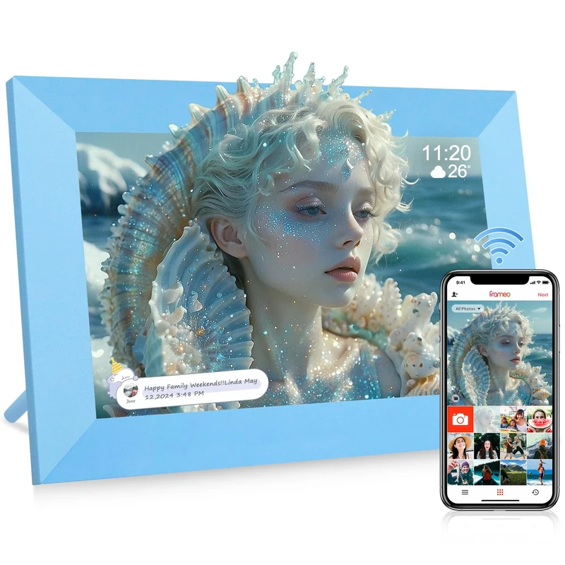 Frameo 10.1 Inch WiFi Digital Photo Frame, 1280x800 HD IPS Touchscreen, 32GB Storage, Auto-Rotate, Slideshow, Share Videos, Photos