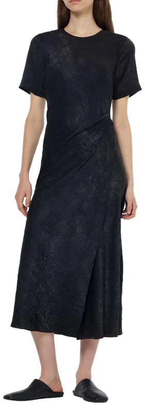 Scotch & Soda Crushed Satin Wrap Dress, Black 001, 8