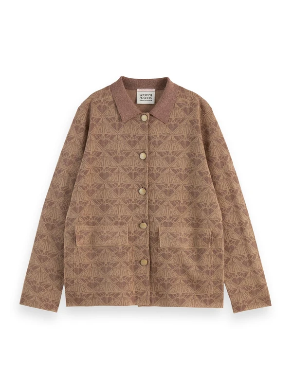 Scotch & Soda Women's Monogram Jacquard Knitted Jacket Cardigan Sweater, Desert Sand, XS