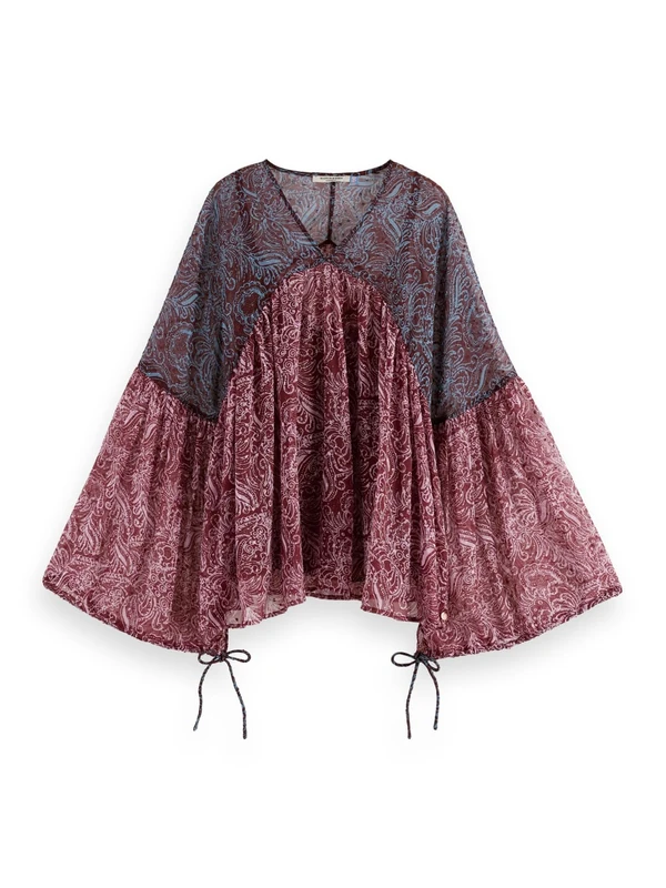 Scotch & Soda Women's Printed Fil Coupe Top T-Shirt, Blue Mountain Paisley Mix, 10