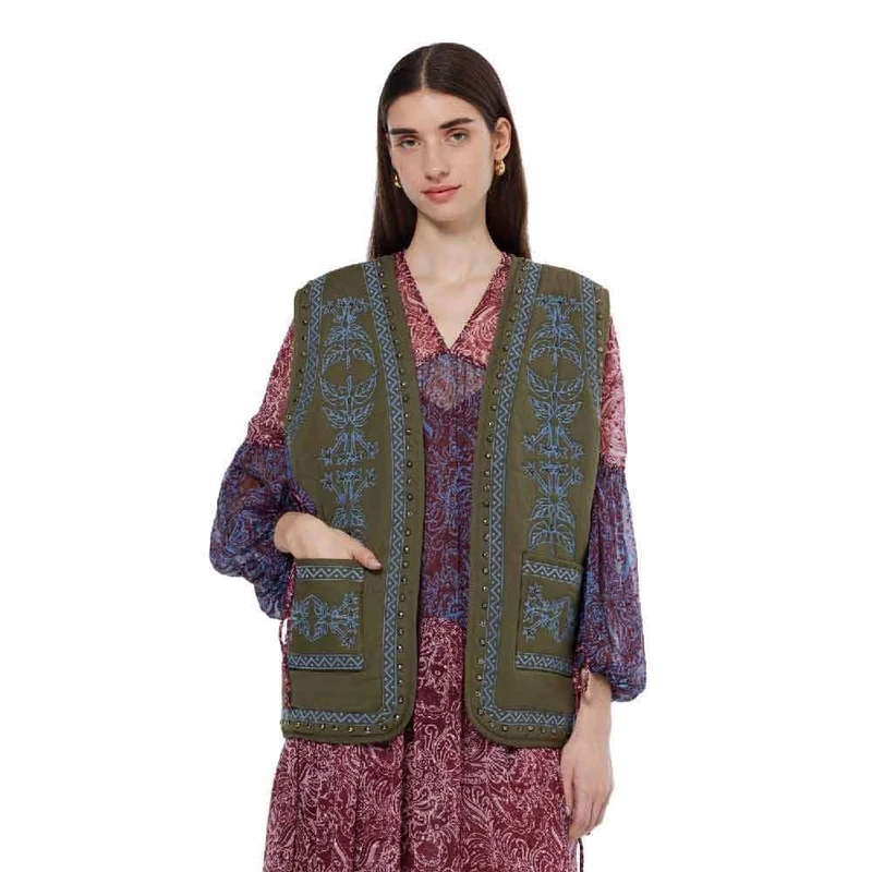 Scotch & Soda Women's Floral Embroidered Gilet Vest, Classic Green 352,