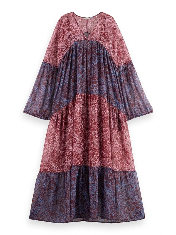 Scotch & Soda Women's Printed Fil Coupe Maxi Casual Dress, Blue Mountain Paisley Mix, 8