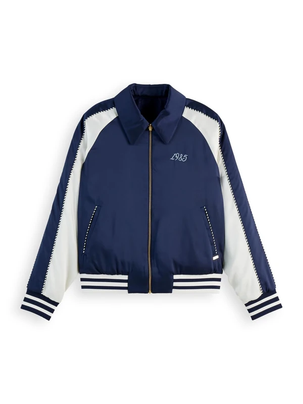 Scotch & Soda Women's Reversible Souvenir Jacket Jacket, Navy/Soft Ice 904,