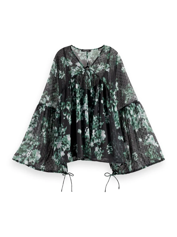 Scotch & Soda Women's Printed Fil Coupe Top T-Shirt, Nieuw Blossom Print Park Green, 10