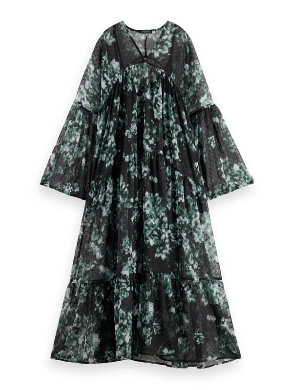 Scotch & Soda Women's Printed Fil Coupe Maxi Casual Dress, Nieuw Blossom Print Park Green, 10