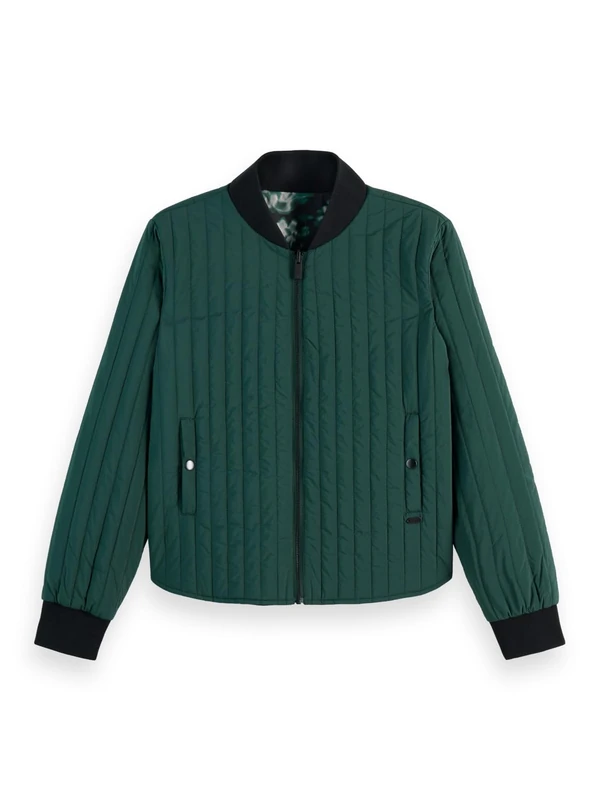 Scotch & Soda Women's Reversible Quilted Bomber Bomber, Amsterdam Green/Nieuw Blossom print 350,