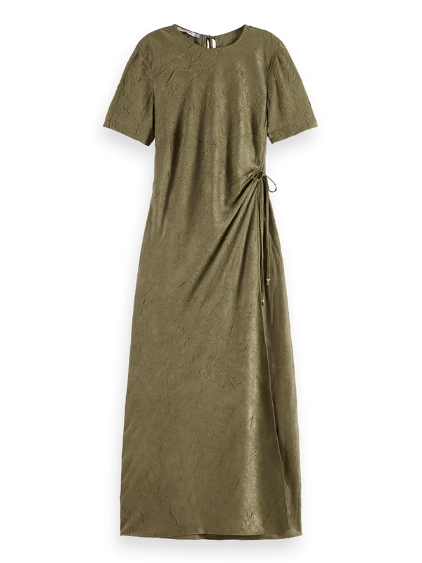 Scotch & Soda Crushed Satin Wrap Dress, Washed Military 335, 6