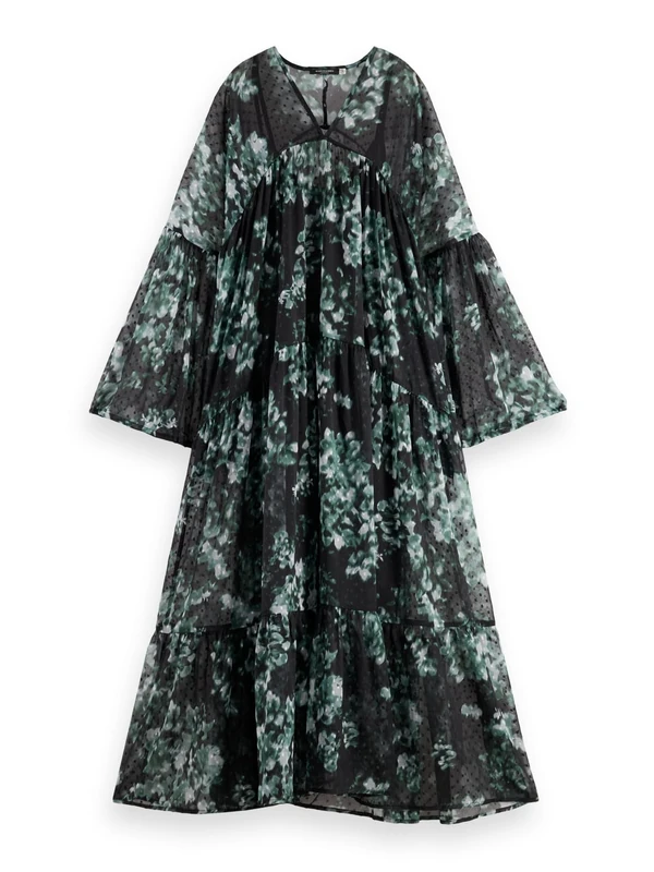 Scotch & Soda Printed Fil Coupe Maxi Dress, Nieuw Blossom Print Park Green 353, 14 - Image 1