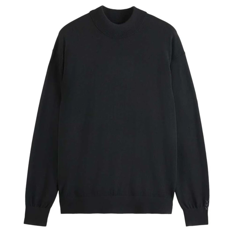 Scotch & Soda Men's Dropped Shoulder Pullover Mock Neck Sweater, Black, M