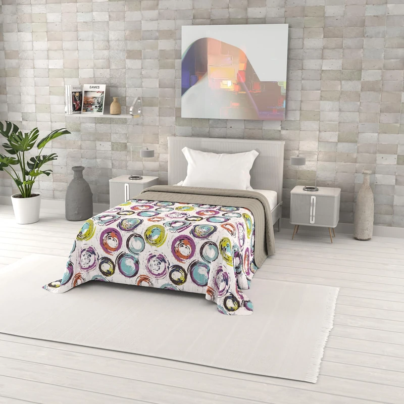 Italian Bed Linen Fantasy Microfibre Summer Quilt, Queen Size: 220 x 270 cm, Abstract Circles