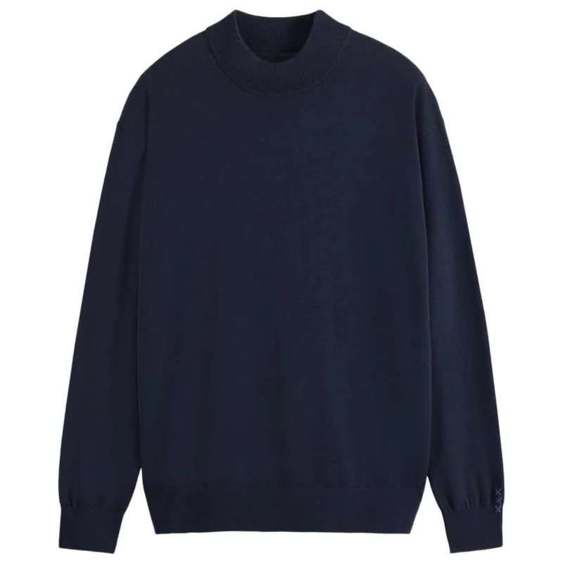 Scotch & Soda Mens Dropped Shoulder Pullover Mock Neck Sweater, Night 401, M UK