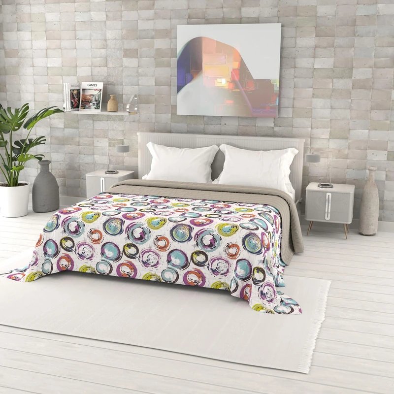 Italian Bed Linen Fantasy Microfibre Summer Quilt, Double 260 x 270 cm, Abstract Circles