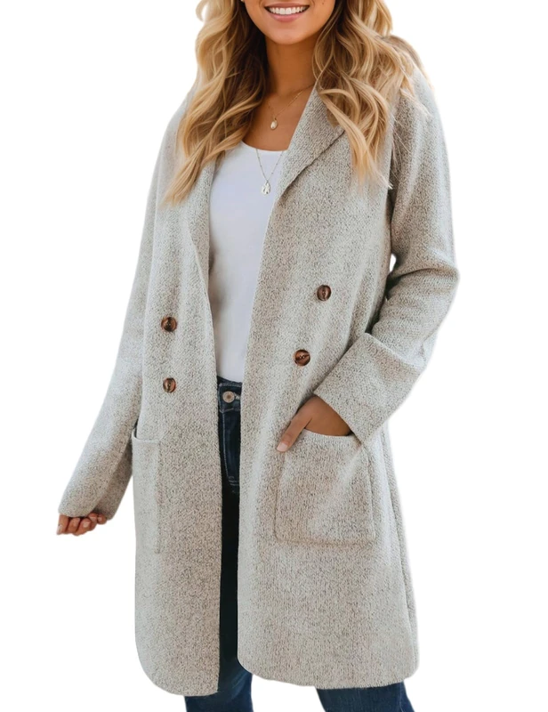 CiCiBird Women Fall Long Cardigan Sweater Trendy Knit Jacket Coat Oversized Button Up Blazer Coatigan, Apricot, M